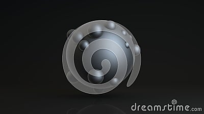 3D rendering of a large sphere and many small ones immersed in the surface of a large one. Abstract image of spherical figures on Stock Photo