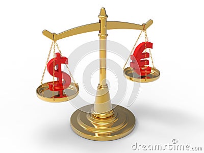 3D rendering - legal weight scale between Dollar and Euro Cartoon Illustration