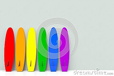 3d rendering. lgbt rainbow color surfboard on gray cement background Stock Photo