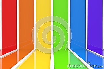 3d rendering. LGBT rainbow color vertical bar pattern wall and floor background. Stock Photo