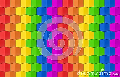 3d rendering. LGBT rainbow hexagonal grid shape pattern wall background. Stock Photo