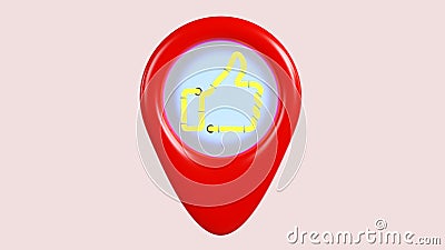3d rendering of light thumb-up icon in location map pin GPS pointer on color background Editorial Stock Photo