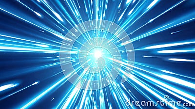 3D rendering light tunnel. Bright lines quickly move away from us Stock Photo