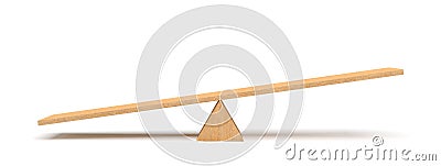 3d rendering of a light wooden seesaw with the left side leaning to the ground on white background. Stock Photo