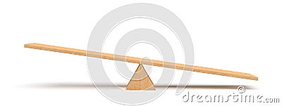 3d rendering of a light wooden seesaw with the right side leaning to the ground on white background. Stock Photo