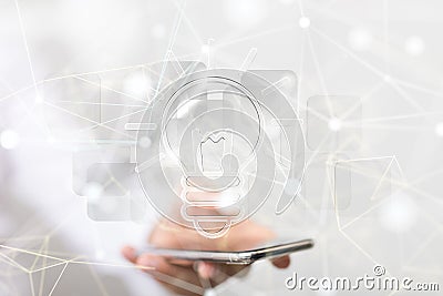 3D rendering of a lightbulb floating above a hand, a concept of a new idea Stock Photo