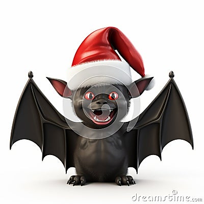 3d Rendering Of Little Black Bat Wearing Santa Hat - Creative Commons Art Stock Photo