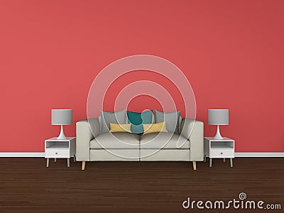 3D Rendering living room isolated on colorful background Cartoon Illustration