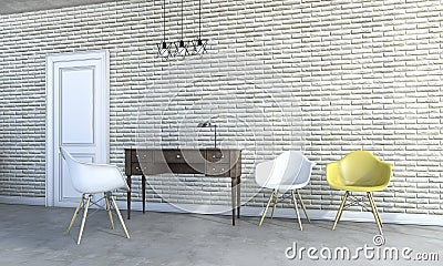 3d rendering loft chairs with classic furniture Stock Photo