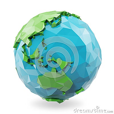 3D Rendering low poly earth globe illustration. Polygonal globe icon, low poly style Cartoon Illustration