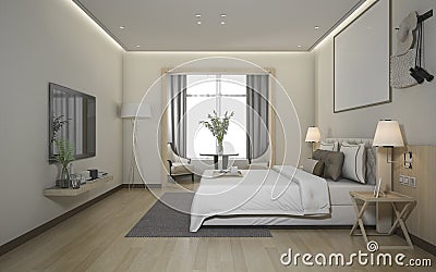 3d rendering luxury modern bedroom suite in hotel Stock Photo