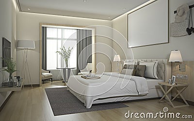 3d rendering luxury modern bedroom suite in hotel Stock Photo