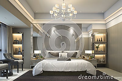 3d rendering luxury modern bedroom suite in hotel Stock Photo