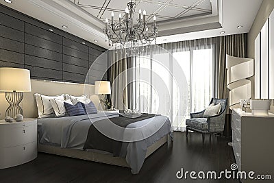 3d rendering luxury modern bedroom suite in hotel Stock Photo