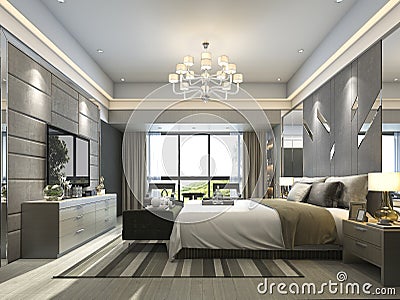 3d rendering luxury modern bedroom suite in hotel Stock Photo