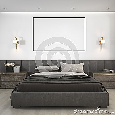 3d rendering luxury modern bedroom suite in hotel with mock up frame Stock Photo