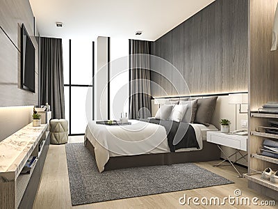 3d rendering luxury modern bedroom suite in hotel with wardrobe and walk in closet Stock Photo