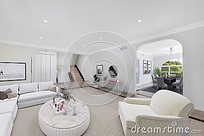 3D rendering of a luxury and modern living room interior with new furniture in a brand-new house Editorial Stock Photo