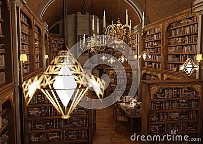 3D Rendering Magic Library Stock Photo