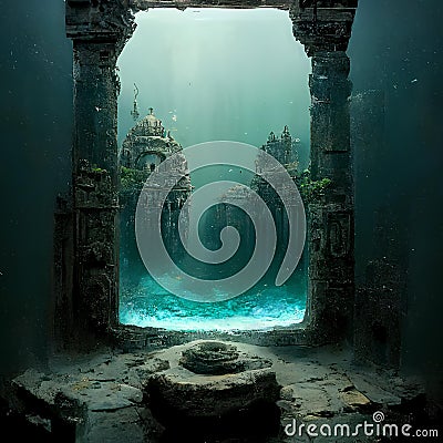 3D rendering of the magical underwater ruins Stock Photo