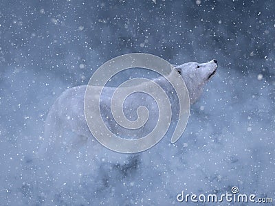 3D rendering of a majestic white wolf in snow Stock Photo
