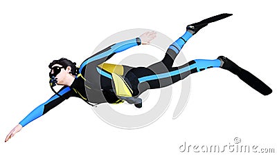 3D Rendering Male Diver on White Stock Photo