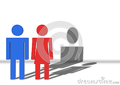 3d rendering. Male and female Gender sign with Man shadow is higher than woman. Gender pay gap concept. Stock Photo