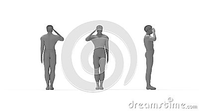 3D rendering of man saluting professional soldier salute military occupation model isolated in studio background Stock Photo