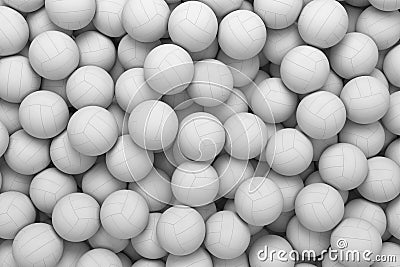 3d rendering of many white volleyball balls lying in an endless pile as seen from above. Stock Photo