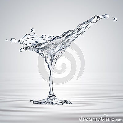 3D rendering of the martini glass with water drops Stock Photo