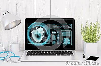 medical desktop computer with health software on screen Stock Photo
