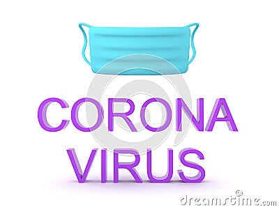 3D Rendering of medical mask and text saying corona virus Stock Photo