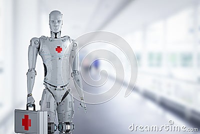 Medical robot with red cross sign Editorial Stock Photo