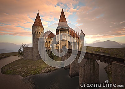 3D Rendering Medieval Castle Stock Photo