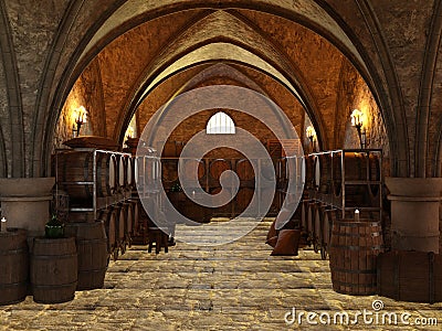 3D Rendering Medieval Cellar Stock Photo