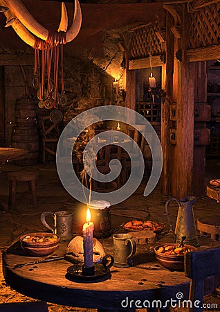 3D Rendering Medieval Tavern Stock Photo