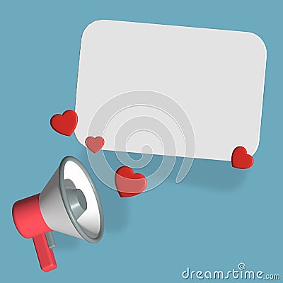 3d rendering megaphone with speech balloon and hearts icon Stock Photo