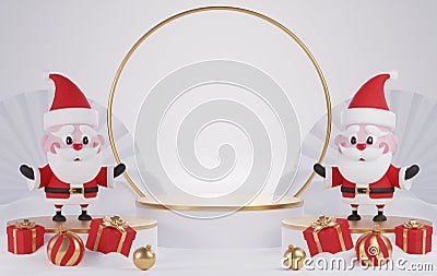 .3d rendering Merry Christmas Santa Claus with podium for product display Stock Photo