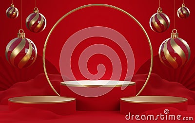 .3d rendering Merry Christmas Santa Claus with podium for product display Stock Photo
