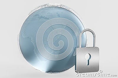 3d rendering, metal lock with digital concept background Stock Photo
