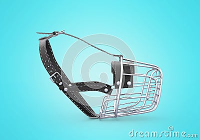 3d rendering metal muzzle for dog isolated on blue background with shadow Stock Photo