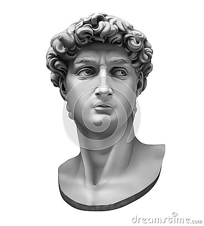 3D rendering of Michelangelo`s David bust isolated on white Cartoon Illustration