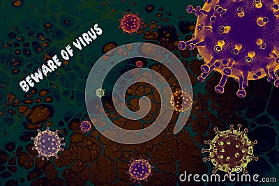 3D rendering of Microstructure of coronavirus on abstract background with \
