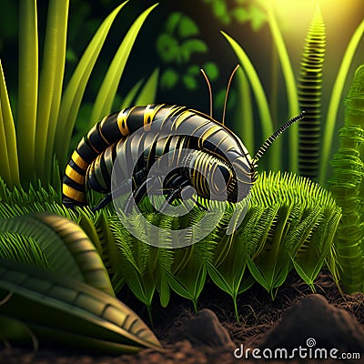 3d rendering of a millipede in a green terrarium Generative AI Stock Photo