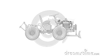 3D rendering of a mini tractor work vehicle machinery computer model working engineering on white background Stock Photo