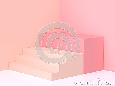 3d rendering minimal background pink-cream wall corner staircase podium Stock Photo