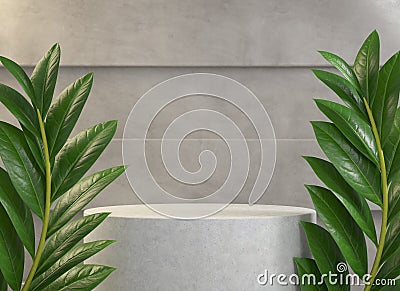 3d Rendering Minimal Cement Podium Display With Tropics Plant Illustration Abstract Backgrounds Stock Photo