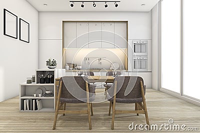 3d rendering minimal vintage kitchen and dining room Stock Photo