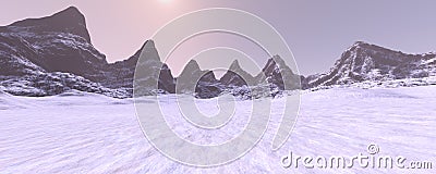 3D Rendering Misty Mountains Stock Photo