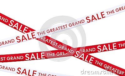 3d rendering mockup red and white ribbon with message THE GREATEST GRAND SALE isolated on white background with clipping path Stock Photo